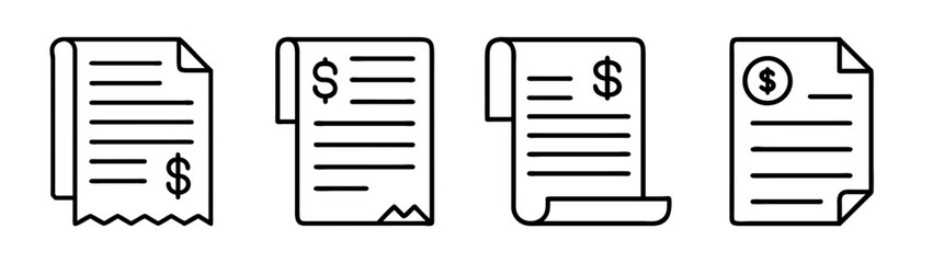 Receipts collection vector illustration, financial document, bill, invoice, payment, transaction, paper