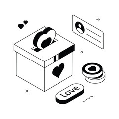Isometric illustration of love donation concept for charity awareness