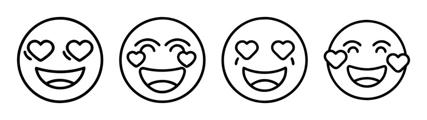 Obraz premium Collection of four love heart eyes emoji vector illustration design for social media users