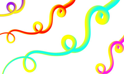 Colorful abstract ribbon shapes and swirls dynamic design element on transparent background