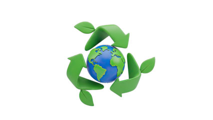Recycling symbol with Earth and leaves