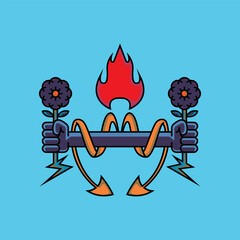 Flame Illustration Symbol of Power with Flowers.eps