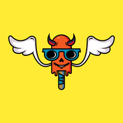 Winged Horned Skull Illustration with Sunglasses.eps