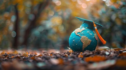 Graduation cap symbolizing global business studies with earth globe representation
