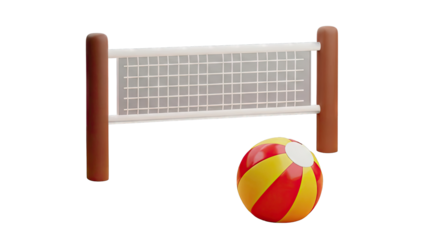 Volleyball net and striped ball