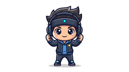 Cute Gamer Boy with Headphones Ready to Play.