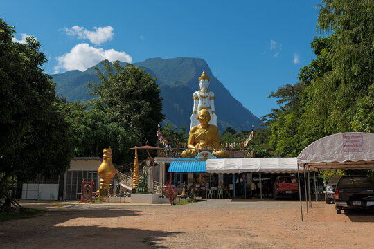 Chiang Dao, Thailand - November 24 2025 : View of a bhuddist temple named "Sathan Pathibudtham Phutta Phrom Panyo" at Chiang Dao, Thailand.