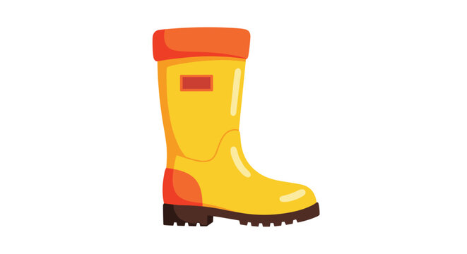 A single brightly colored yellow and orange rubber rain boot, ready for wet weather and outdoor activities, on a white background.