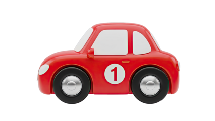 Red toy race car with number 1 on white background