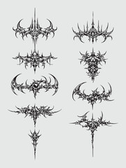 Neo-Tribal Cyber Sigils Vector Set: Gothic Futuristic Linework, Occult Tattoo Core Symbols, Modern Cyberpunk Patterns for Streetwear, Clothing Brand Graphics, T-Shirt Design & Edgy Vector Typography