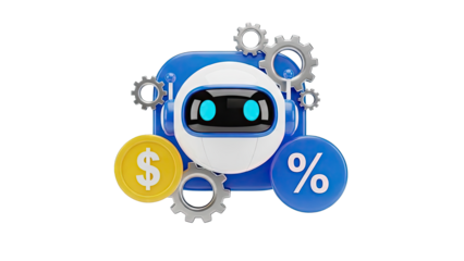Robot with dollar, percentage, and gears
