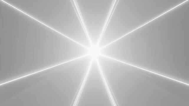 Elegant radiant light beams forming a symmetrical starburst pattern on a pristine gray background, creating a calm and modern visual
