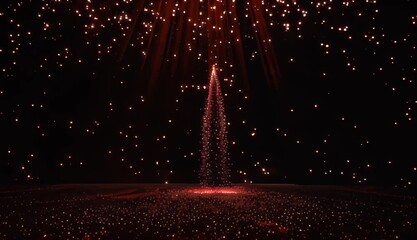 Dramatic Red Stage Lighting With Falling Glitter Particles and Smoke Effect Illuminated by Spotlight From Above