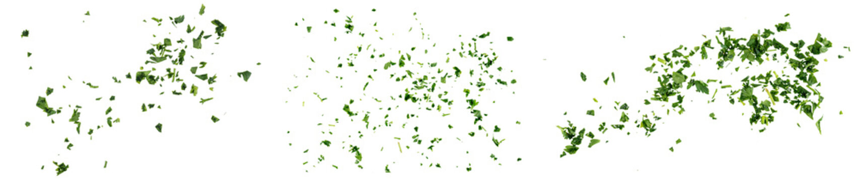 Fresh chopped parsley green leaves scattered fly isolated