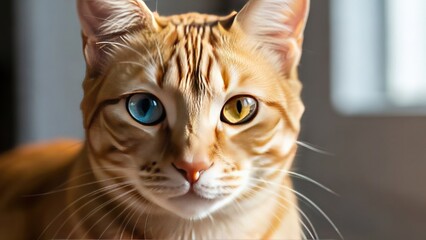 Beautiful Orange Tabby Cat with Heterochromia Eyes