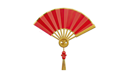Red and gold folding fan with tassel