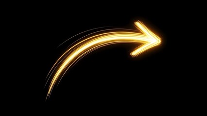 Fototapeta premium Curved neon-gold arrow made of light streaks