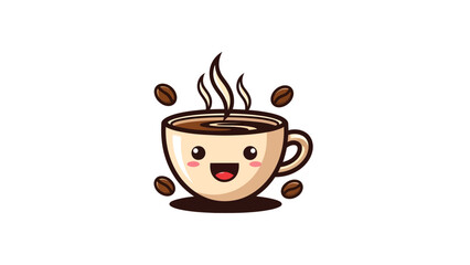 Obraz premium Cute Kawaii Coffee Cup Character with Steaming Hot Beverage.