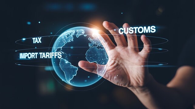 Global trade customs tax and import tariff digital concept
