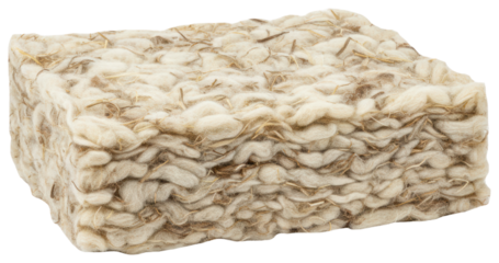 Rectangular block of sheep wool type insulation material texture isolated on a transparent background