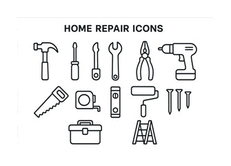 Fototapeta premium Home repair tool icons: hammer, screwdriver, wrench, pliers, drill, saw