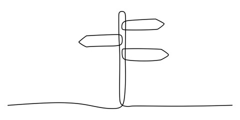 Continuous line drawing of a signpost indicating multiple directions and choices ahead © Badhon_Designer