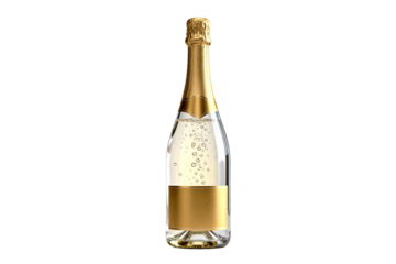 Champagne Bottle with Bubbles and Gold Label