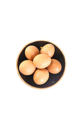 Fresh Brown Eggs in Wooden Bowl