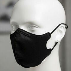 Mannequin Head Wearing Black Protective Face Mask