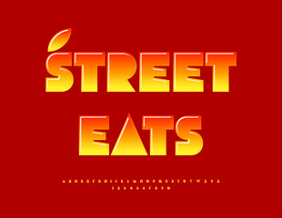 Vector Cooking template Street Eats. Big Glossy Font. Abstract style Alphabet Letters and Numbers set.