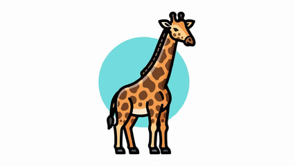 Obraz premium Cartoon giraffe with brown spots against a light blue circular background