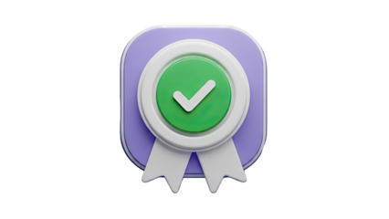 3D Approved Badge Icon with Check Mark