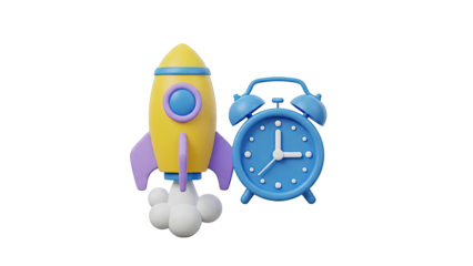 Cartoon Rocket and Alarm Clock
