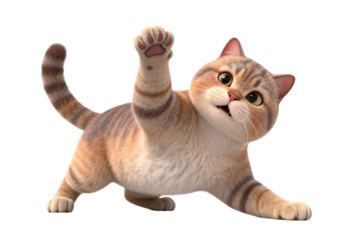 Playful 3D Cartoon Cat with Raised Paw