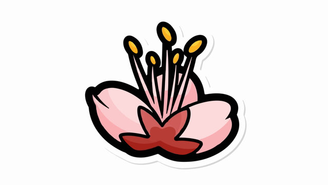 Pink cartoon flower with yellow anthers on delicate pink petals