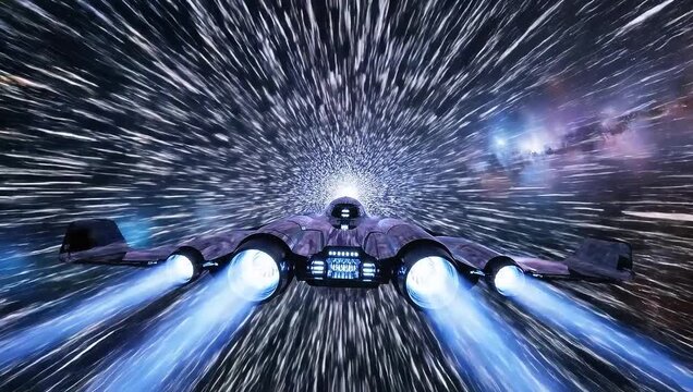 Cinematic Sci Fi Warp Speed Space Travel With Spaceship Racing Through Light Speed Starfield Video
