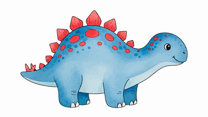 Naklejka premium Whimsical blue dinosaur with red plates and spots, stylized watercolor