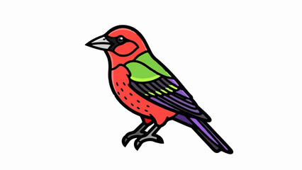 Fototapeta premium Stylized, brightly colored bird with red, green, and purple plumage