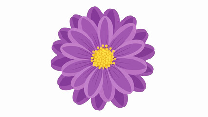 A detailed cartoon illustration of a purple daisy with a bright yellow center