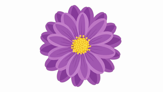 A detailed cartoon illustration of a purple daisy with a bright yellow center