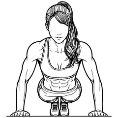 Woman Do Pushups Illustration.