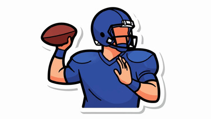 Fototapeta premium A cartoon illustration of a football player in a blue uniform throwing a football