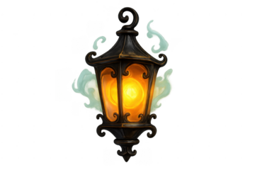 Fantasy lantern glowing with magical light and mystical smoke