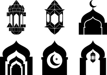 Islamic Lantern Icon Set - Ramadan Fanous Silhouette Collection - Traditional Arabic Lamp Vector
