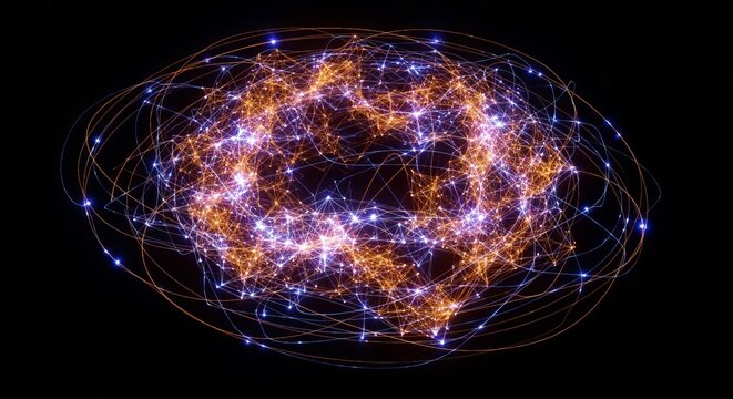 Abstract network of glowing lights and connections, digital sphere - Powered by Adobe