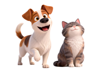 Happy Cartoon Dog and Cat Characters