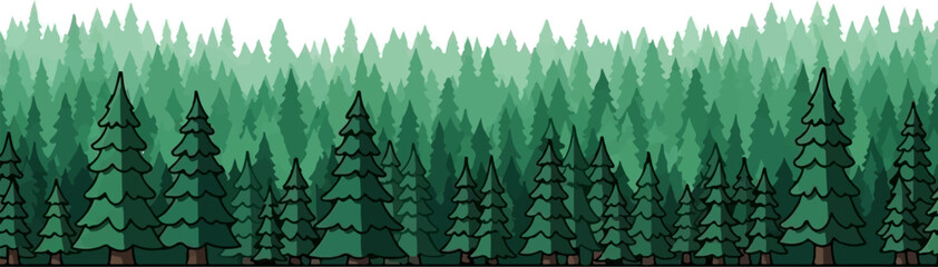 Obraz premium A dense forest of evergreen trees in various shades of green
