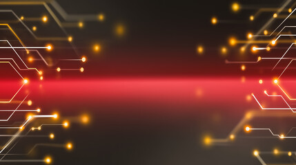 Digital Circuit Board Background, Glowing Data Paths, Red Light
