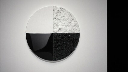 Circular art piece with four contrasting quadrants in monochrome tones