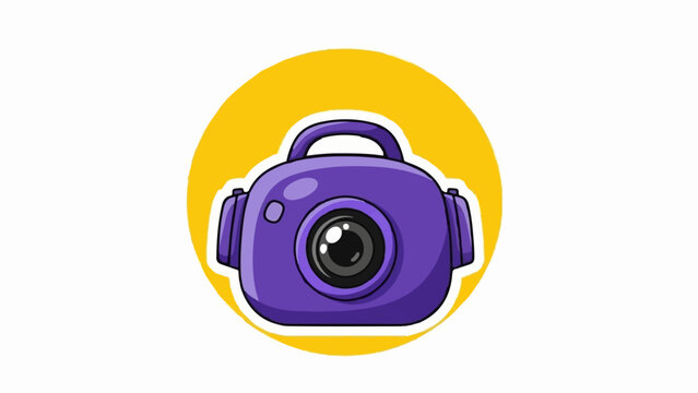 A cartoonish, purple camera with a yellow circle background